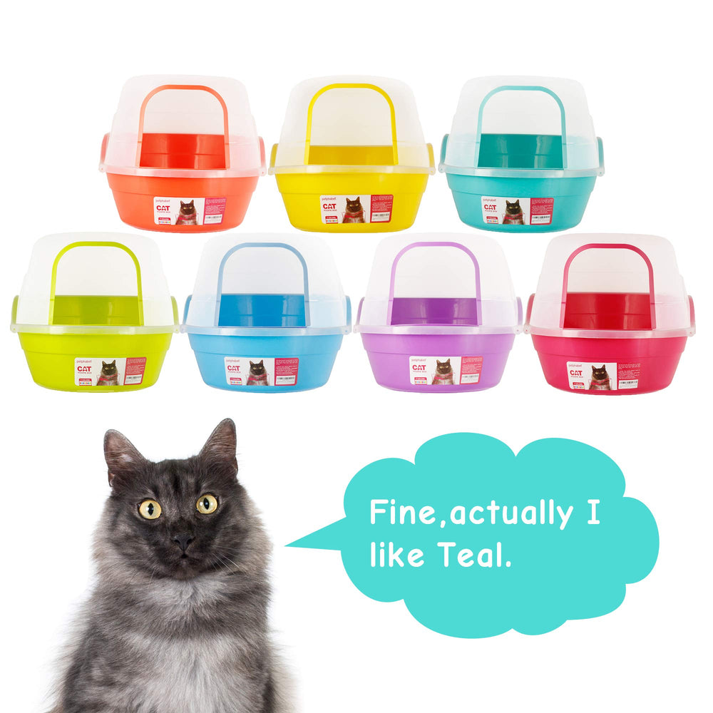 Petphabet jumbo hooded litter box teal showing its 24.8x20x16.5 inch dimensions.