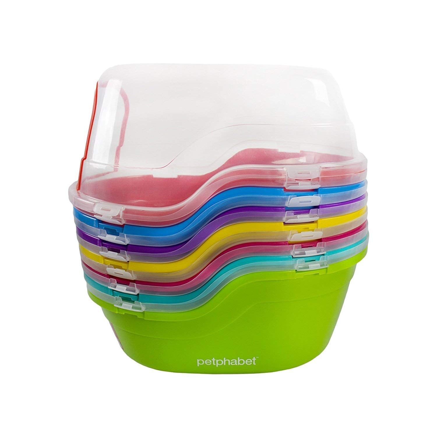 Petphabet teal litter box doorway opening 8.2 by 7.8 inches for cat entry.