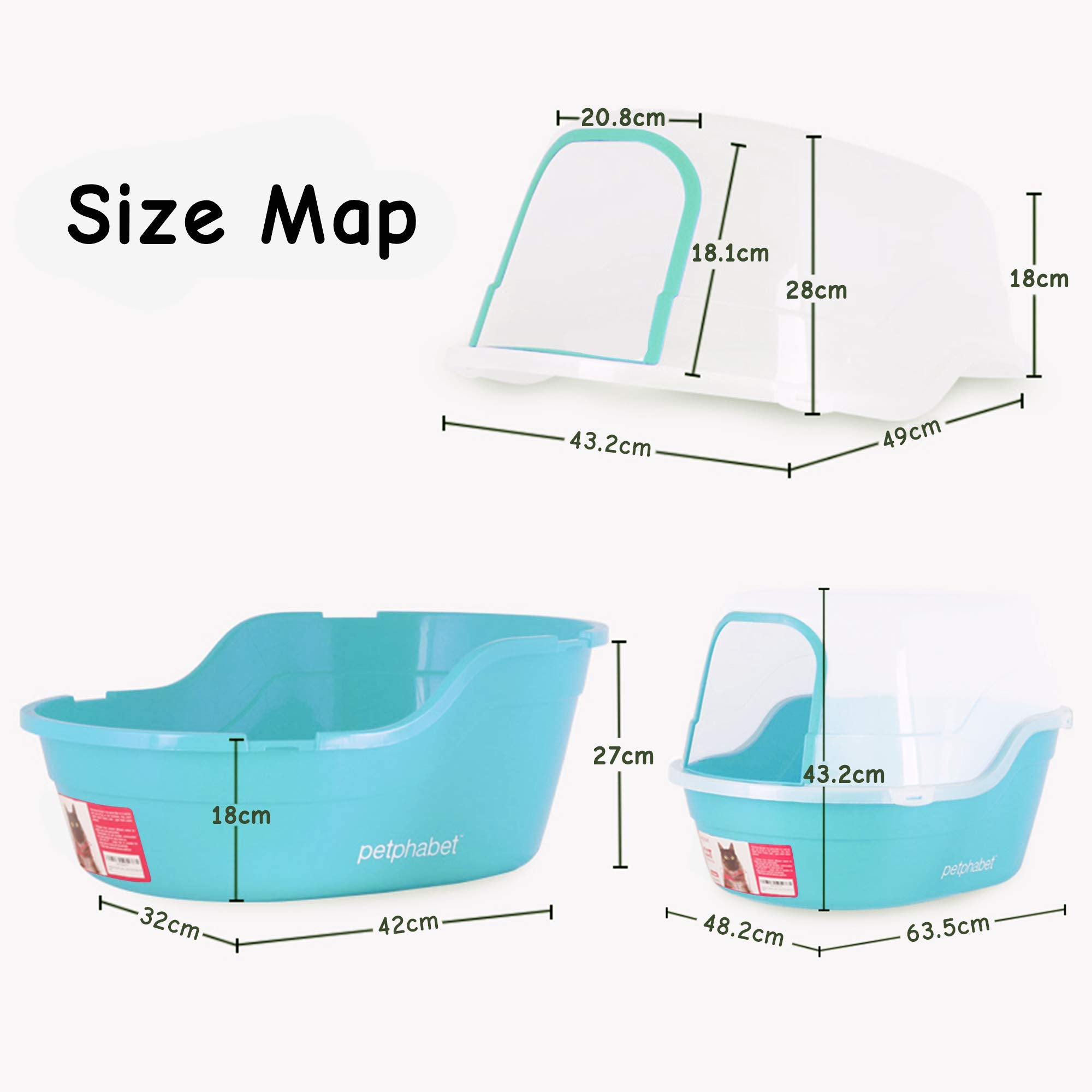 Petphabet teal litter box with removable top cover for quick cleaning and privacy.