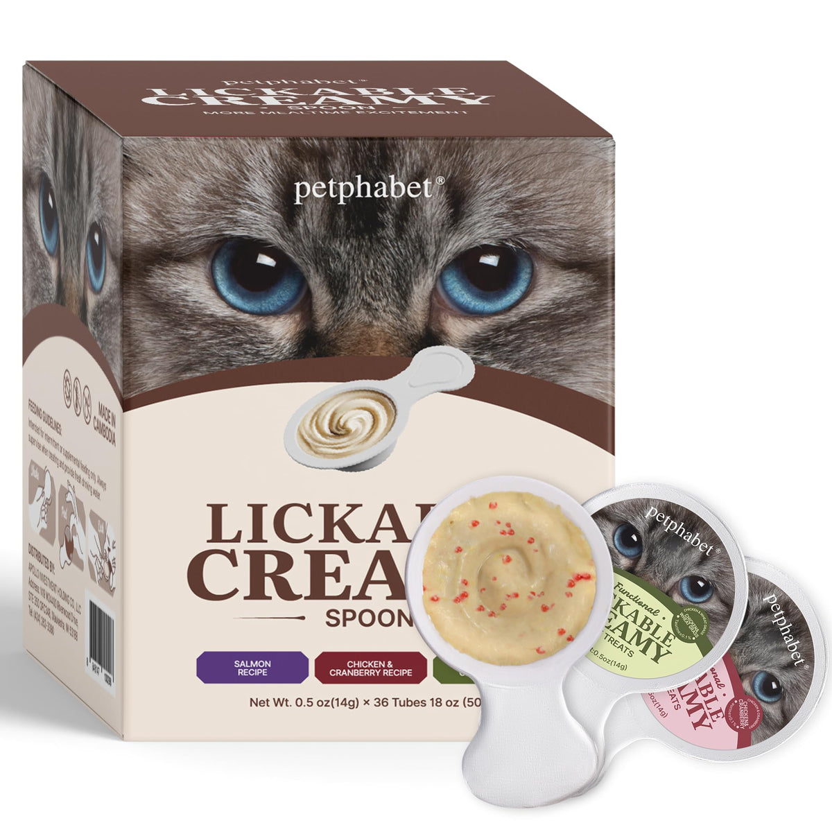 PETPHABET lickable treat spoon pack for mess-free bonding with cats.
