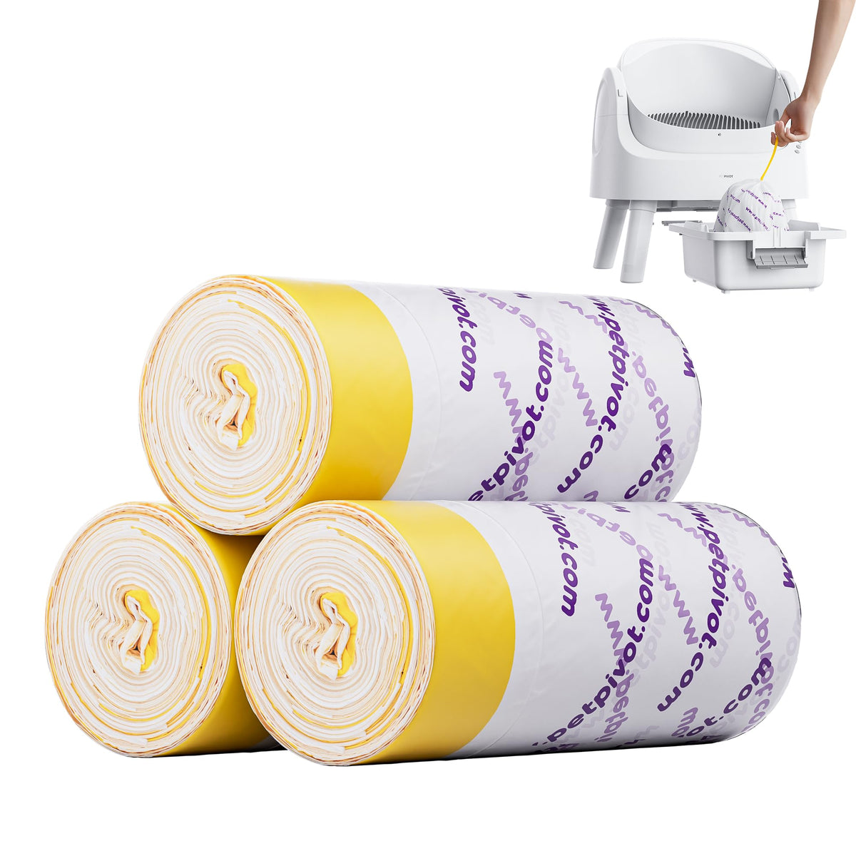 PetPivot litter liner showing secure drawstring closure for easy disposal and odor control.