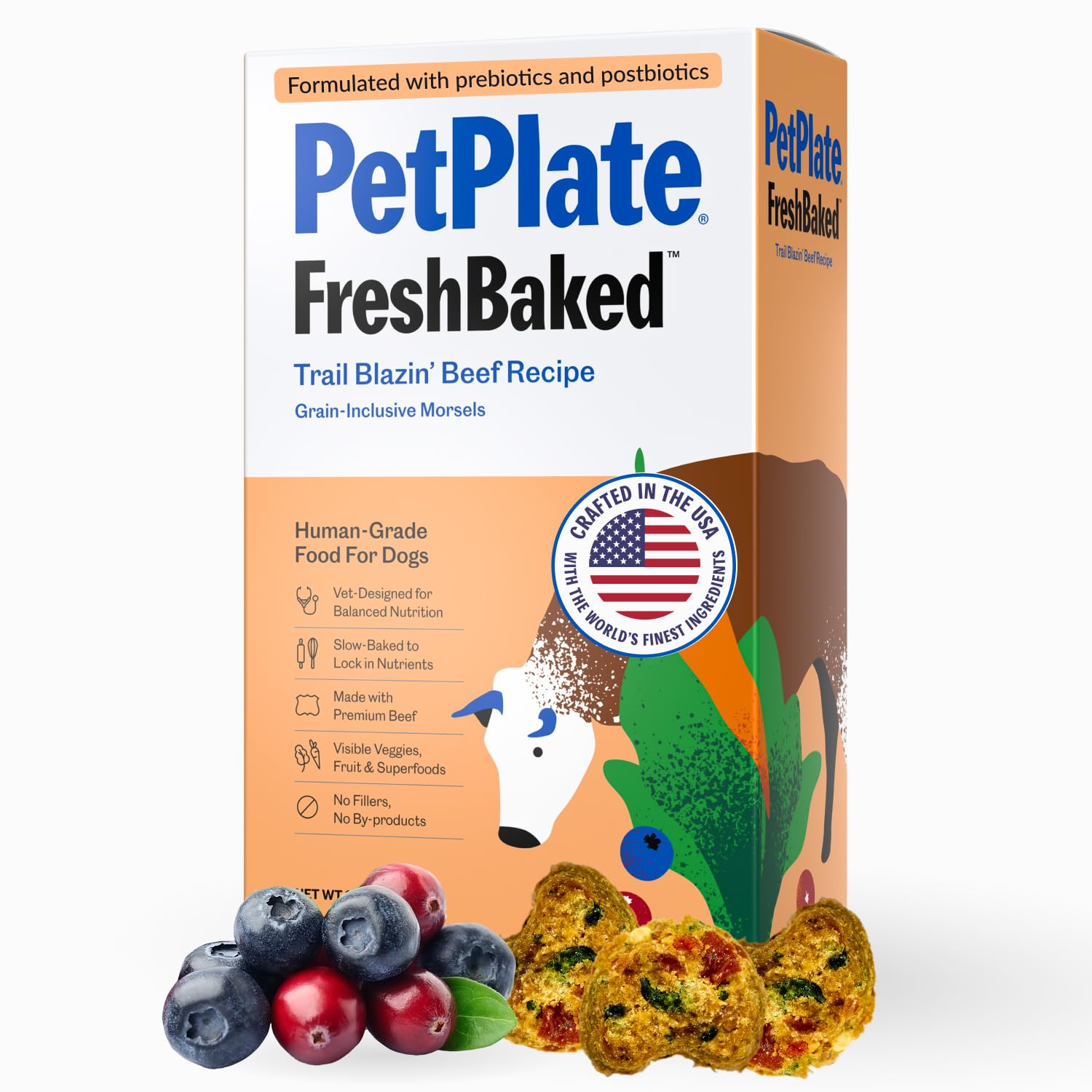 PetPlate Trail Blazin' Beef kibble close-up showing real ingredients for picky eaters