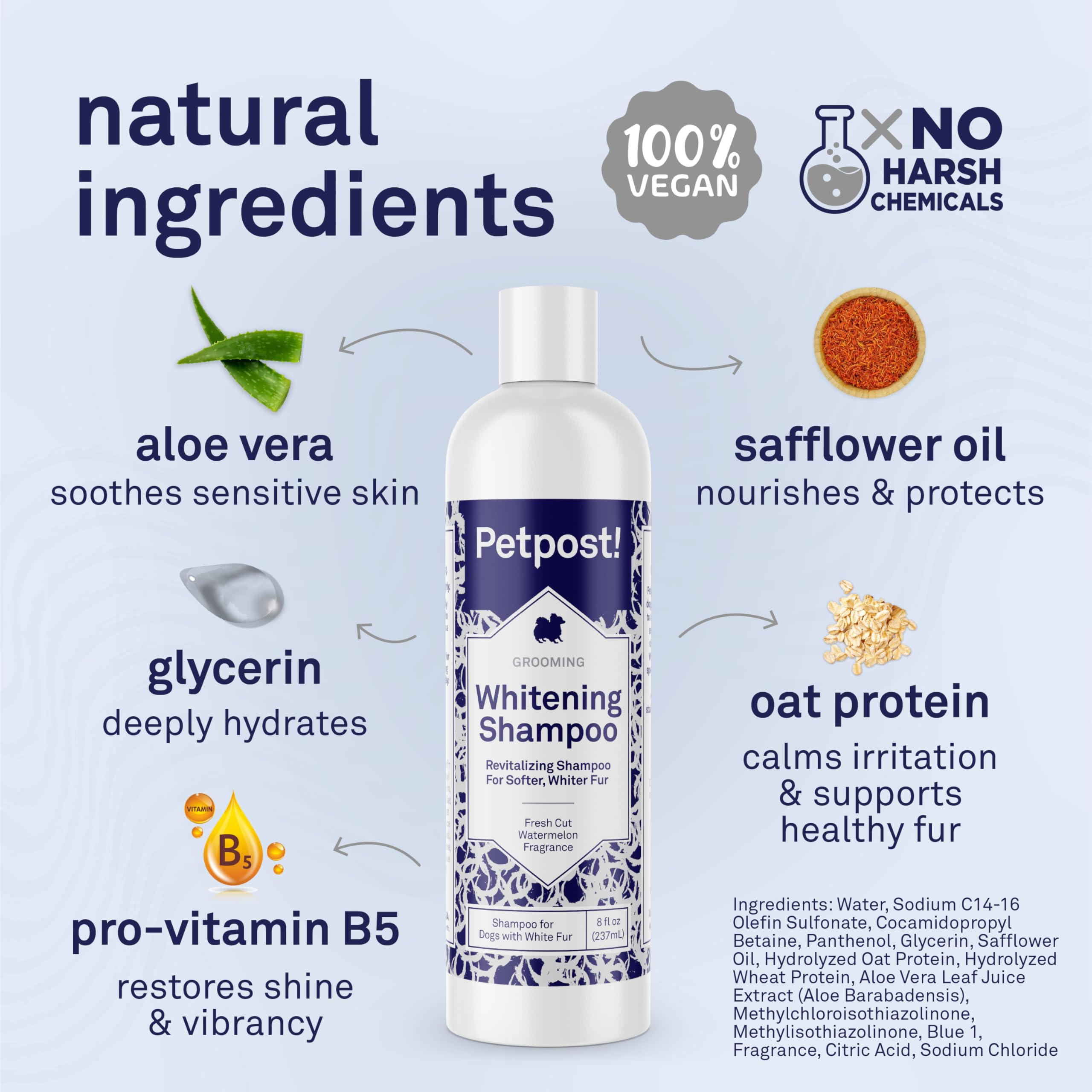 Petpost brightened white coat view shows effective stain lifting without harsh bleaches.