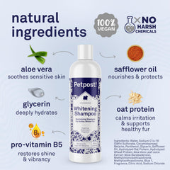 Petpost brightened white coat view shows effective stain lifting without harsh bleaches.