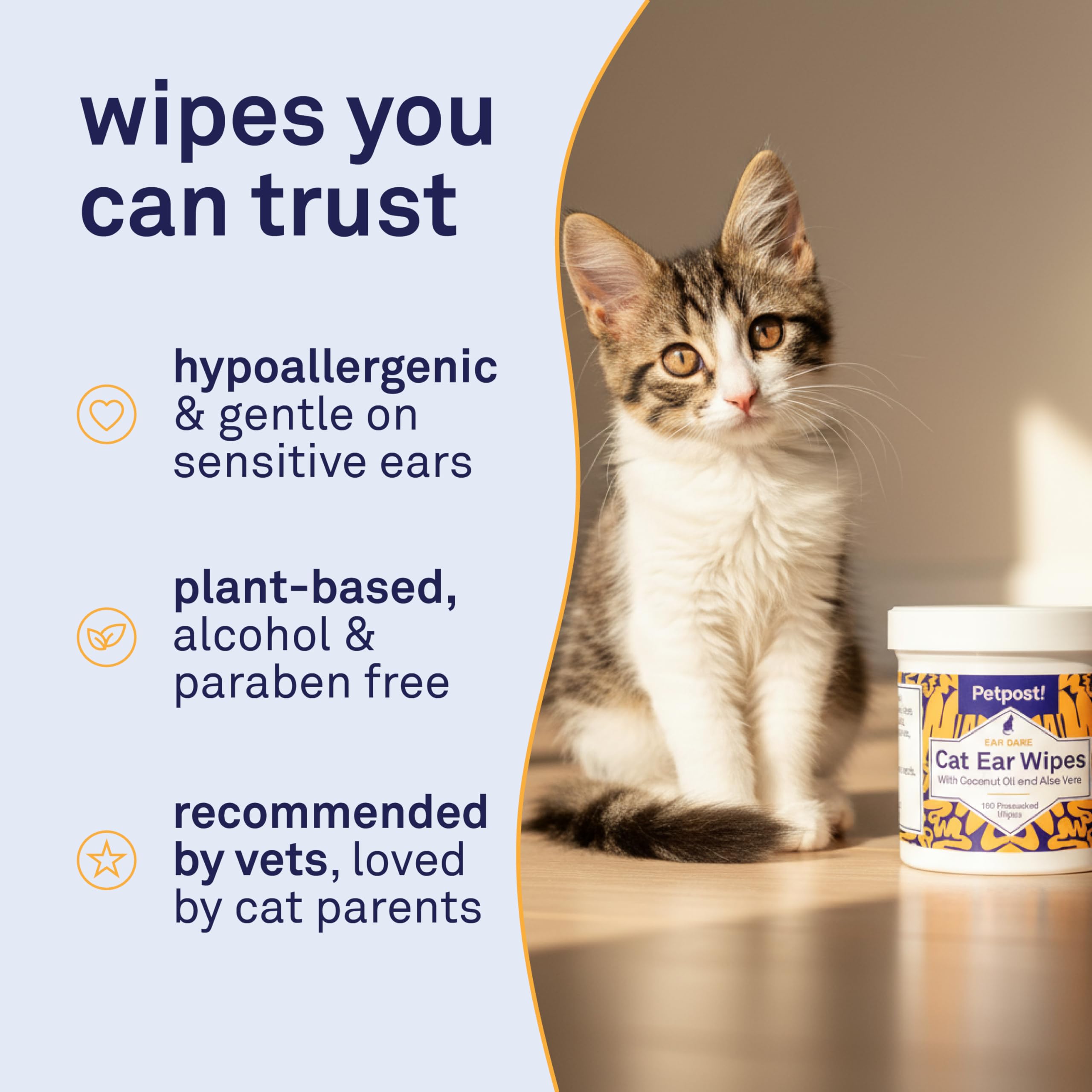 Petpost luxury-soft wipes ease ear care during grooming sessions.