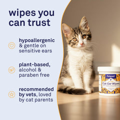 Petpost luxury-soft wipes ease ear care during grooming sessions.