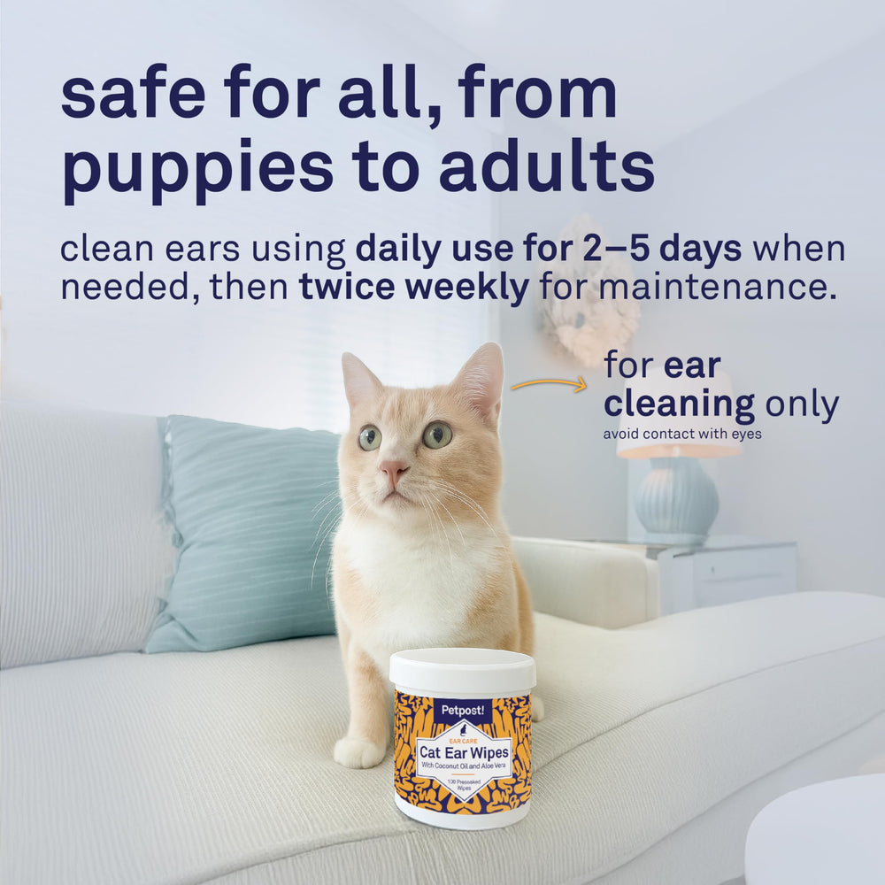Petpost Cat Ear Wipes help reduce dirt and wax buildup.