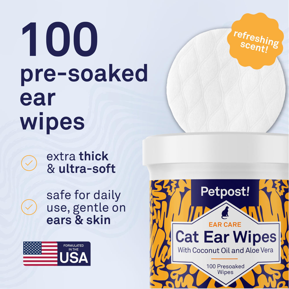 Petpost 100-count package for convenient at-home ear care.