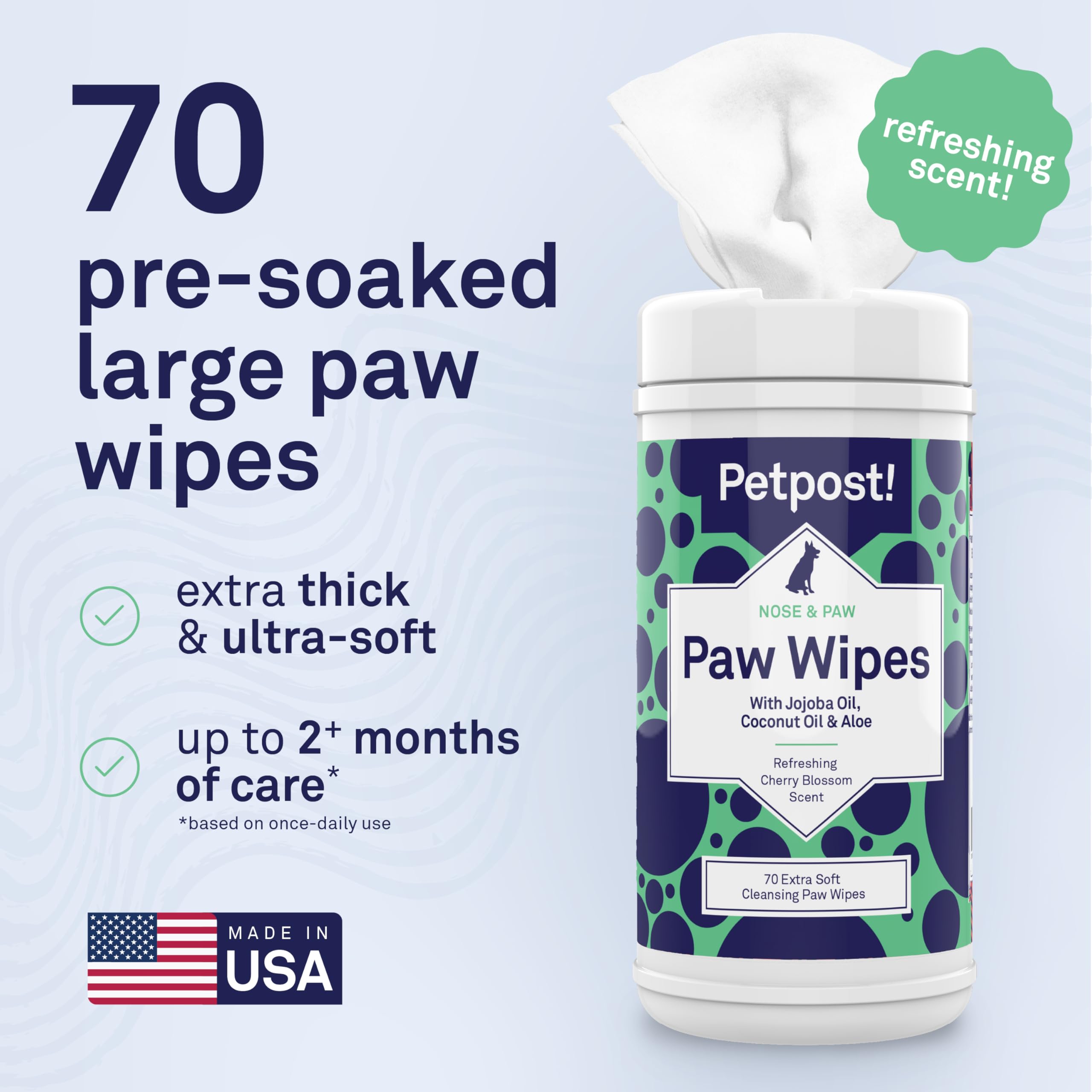 Petpost Large Paw Wipes cherry blossom scent leaves paws fresh