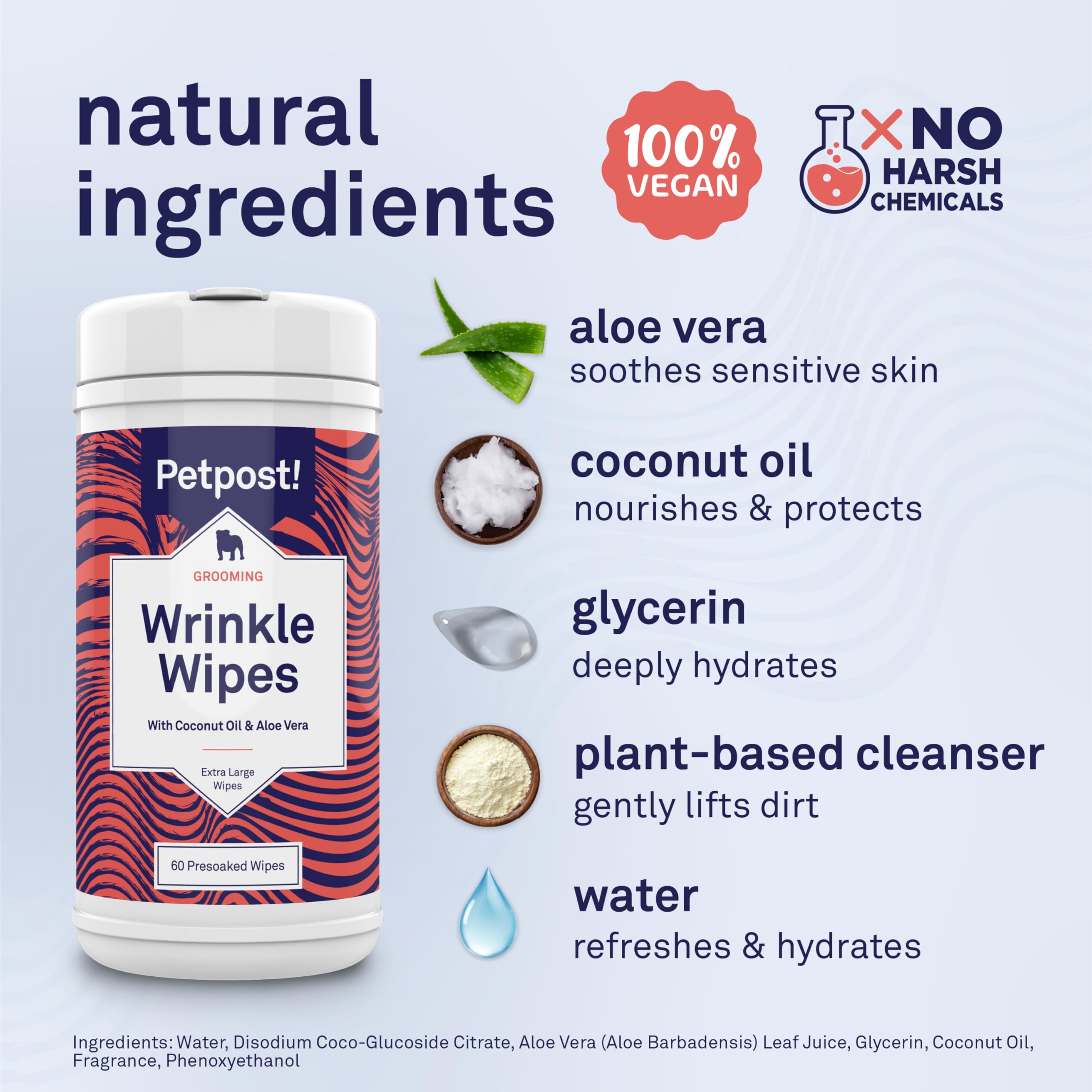 Petpost Large Wrinkle Wipes with aloe coconut oil cleanse gentle folds