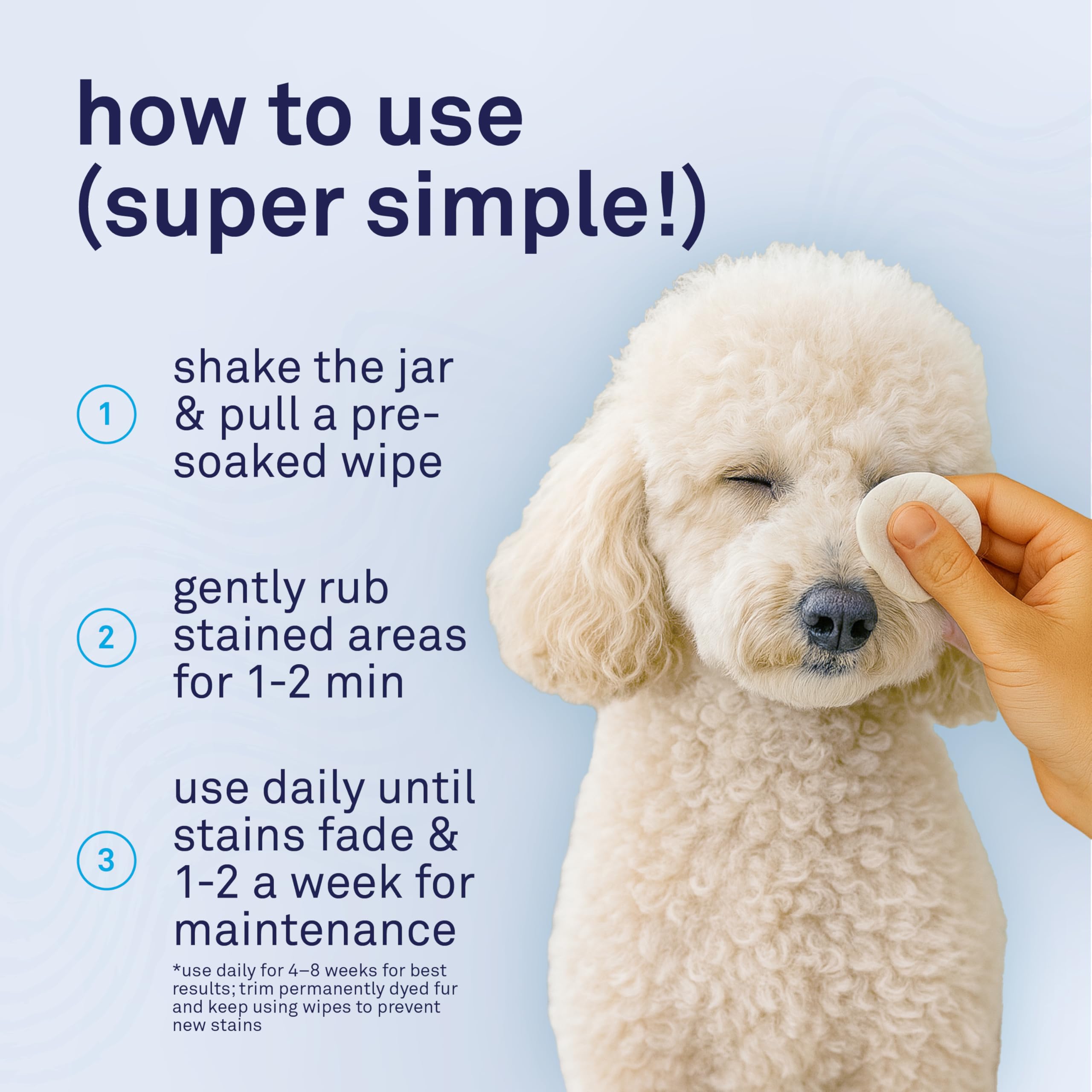 Petpost tear stain wipes for regular facial hygiene.