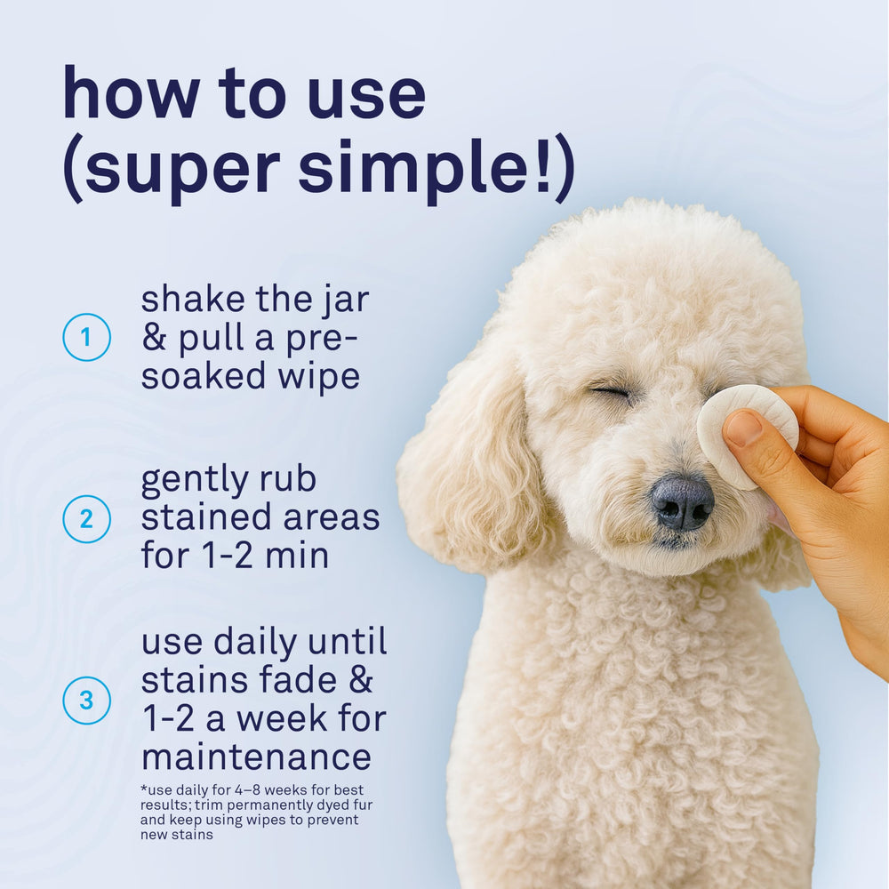 Petpost tear stain wipes for regular facial hygiene.