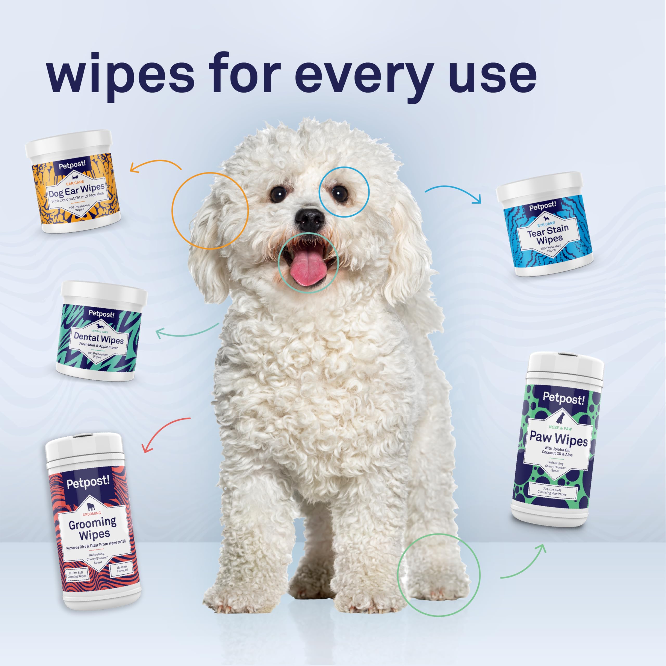 Petpost Tear Stain Wipes help keep white fur looking fresh.