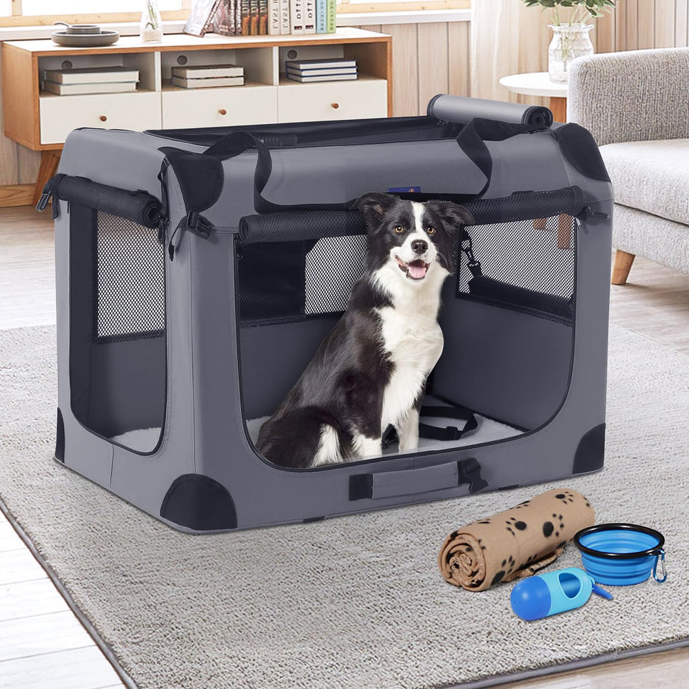 Petprsco crate side pockets store toys and treats during journeys.