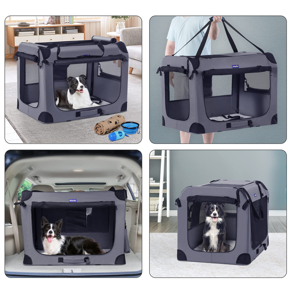 Petprsco dog crate with 360 ventilation mesh for comfortable airflow on trips.