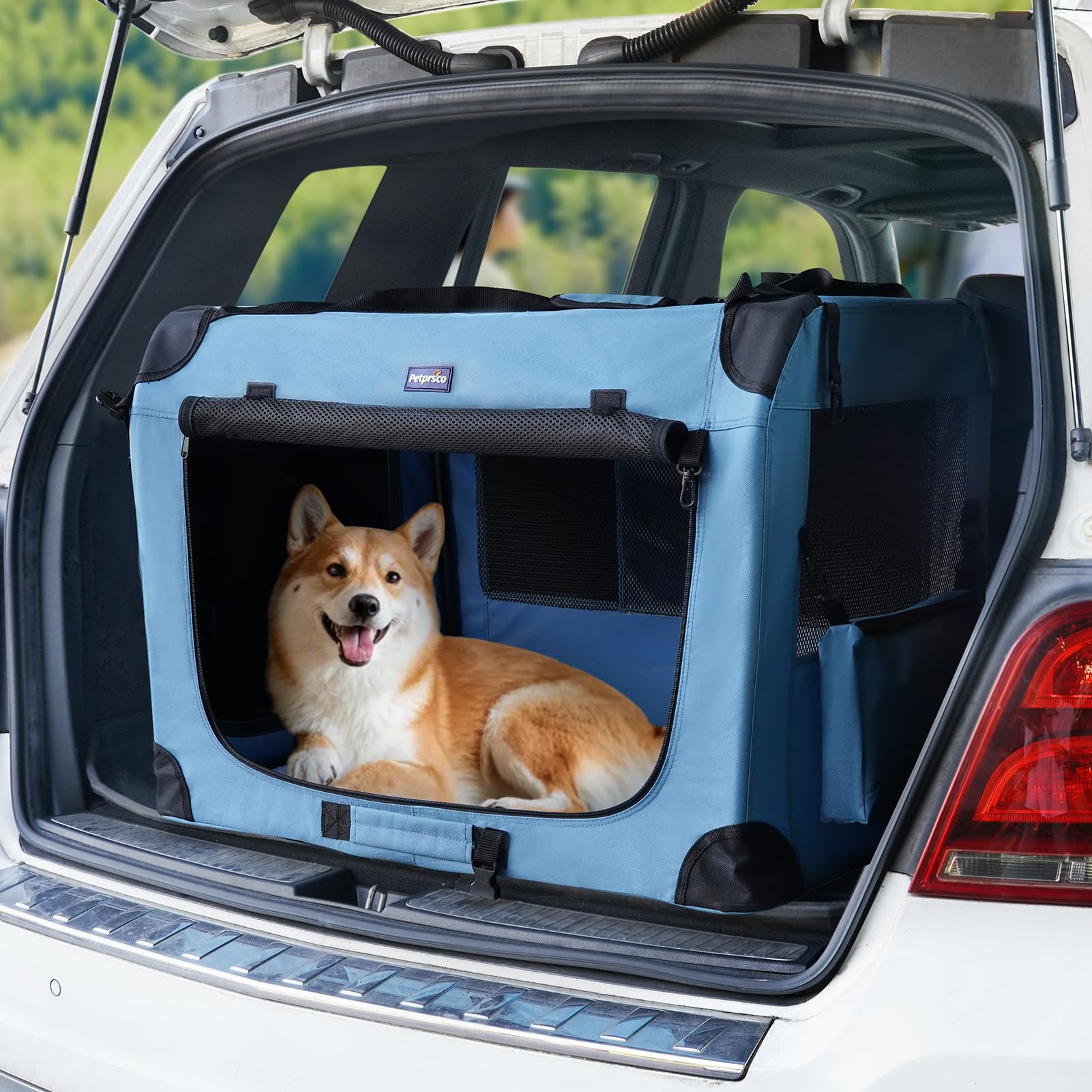 Petprsco foldable travel bowl and dispenser for easy on-the-go feeding.