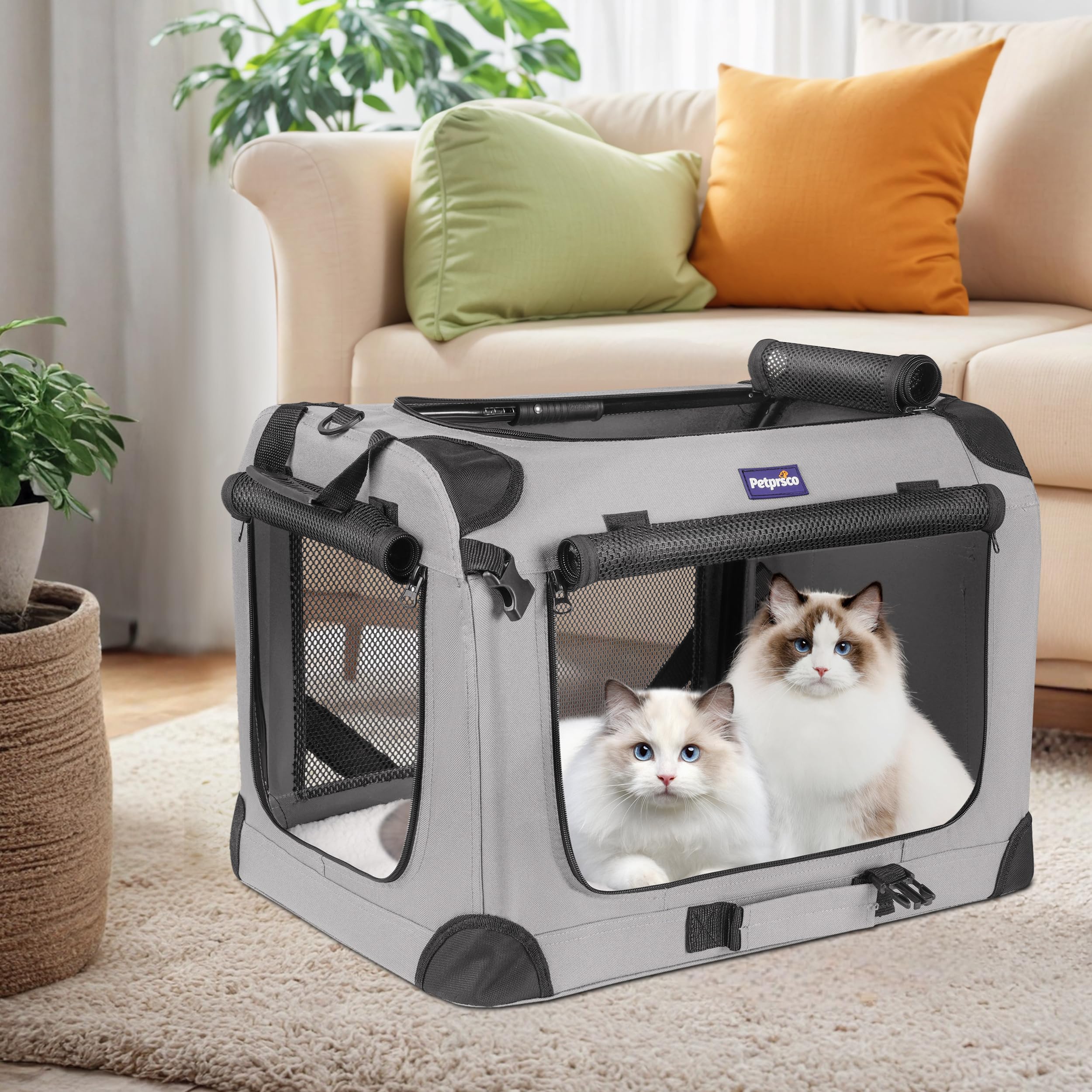 Petprsco large-cat-carrier-dimensions-24x17x17 emphasizes spacious interior for larger pets.