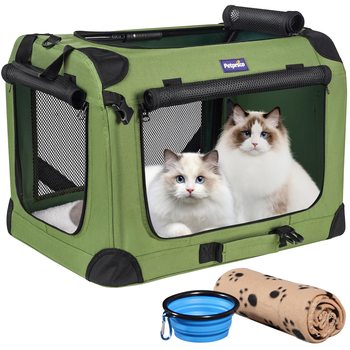 Petprsco large cat carrier fully assembled for multi-pet travel.