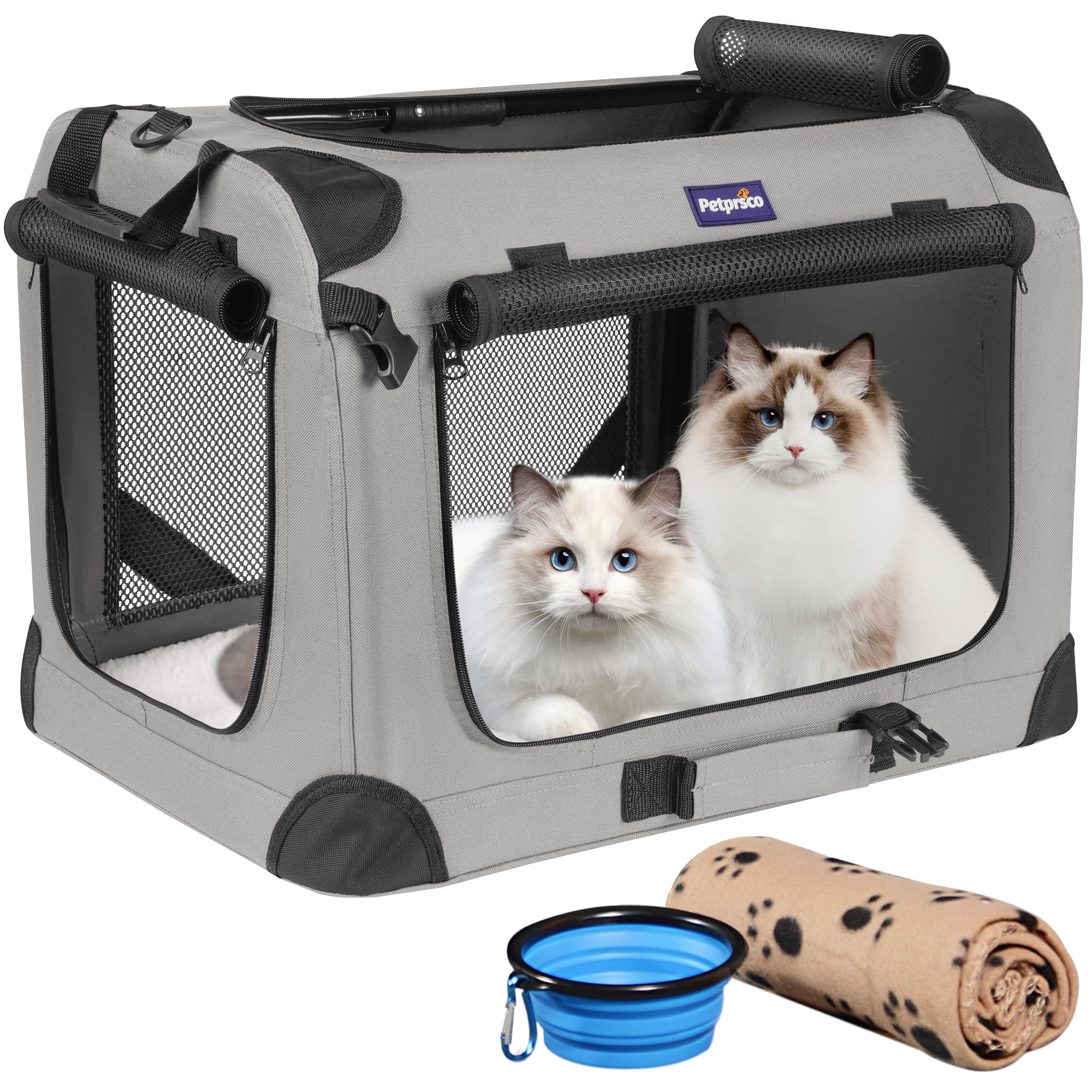 Petprsco large-cat-carrier-setup shows quick setup for comfortable travel with pets.