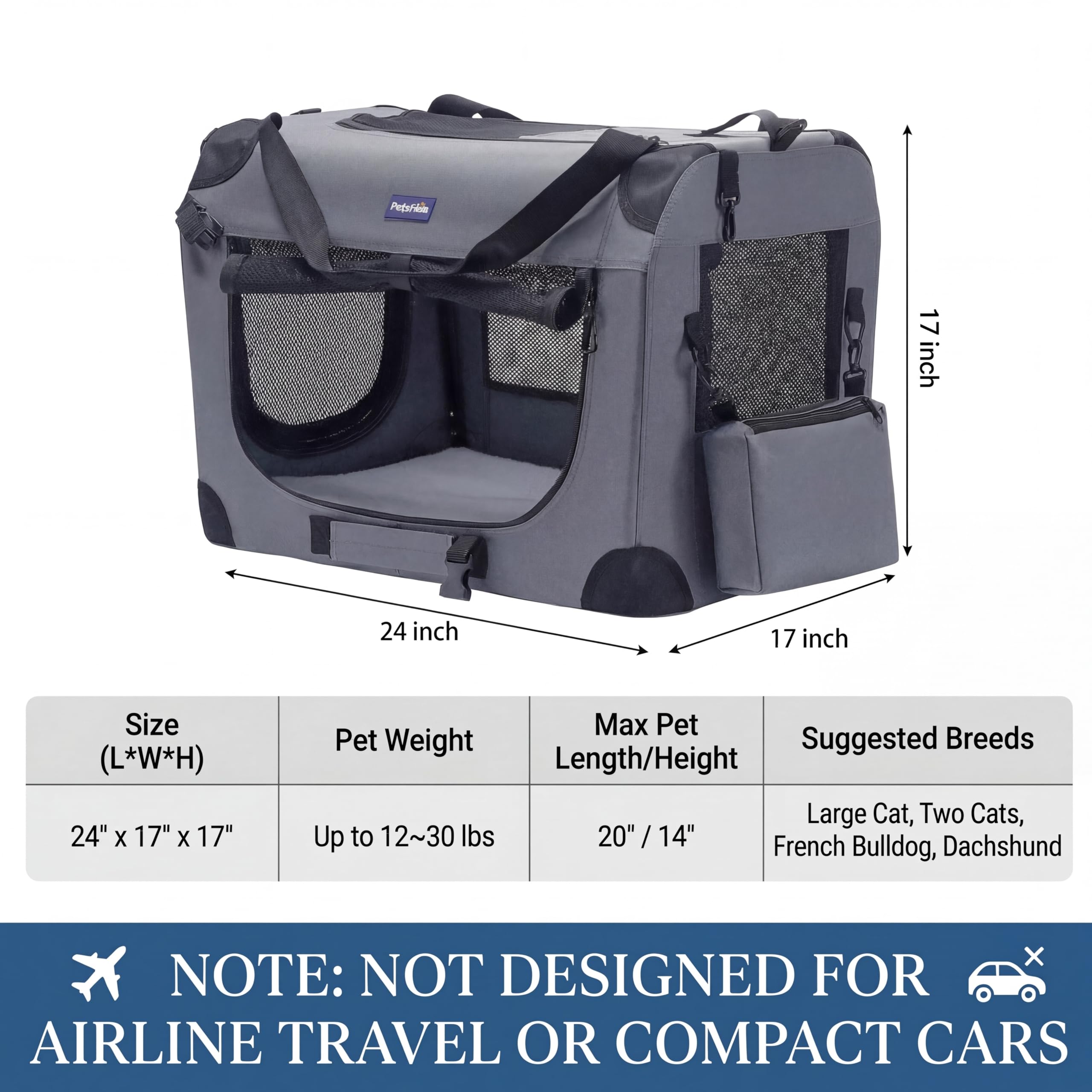 Petprsco crate with open doors for easy entry and exit during travels