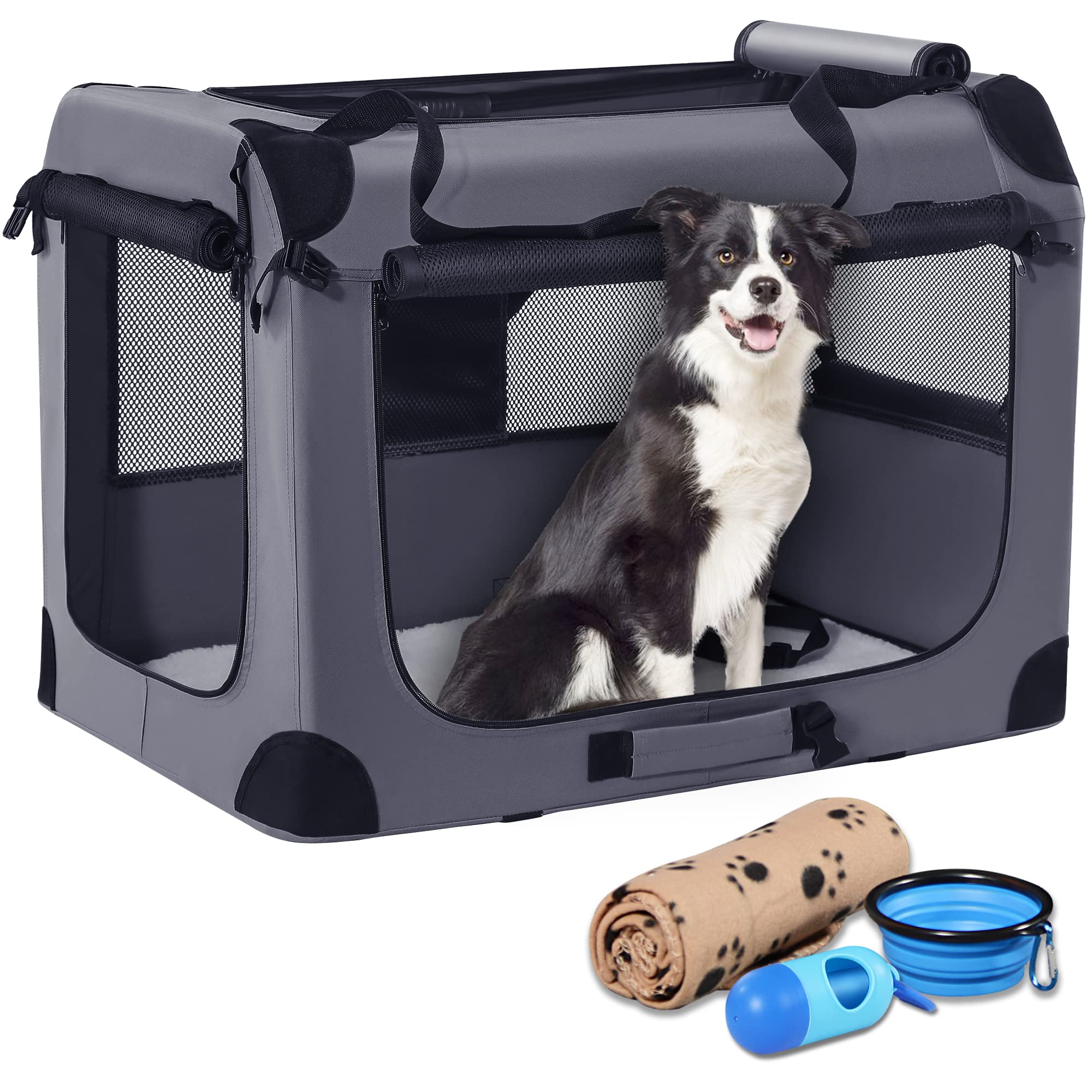 Petprsco portable dog crate folded for compact storage and easy transport.