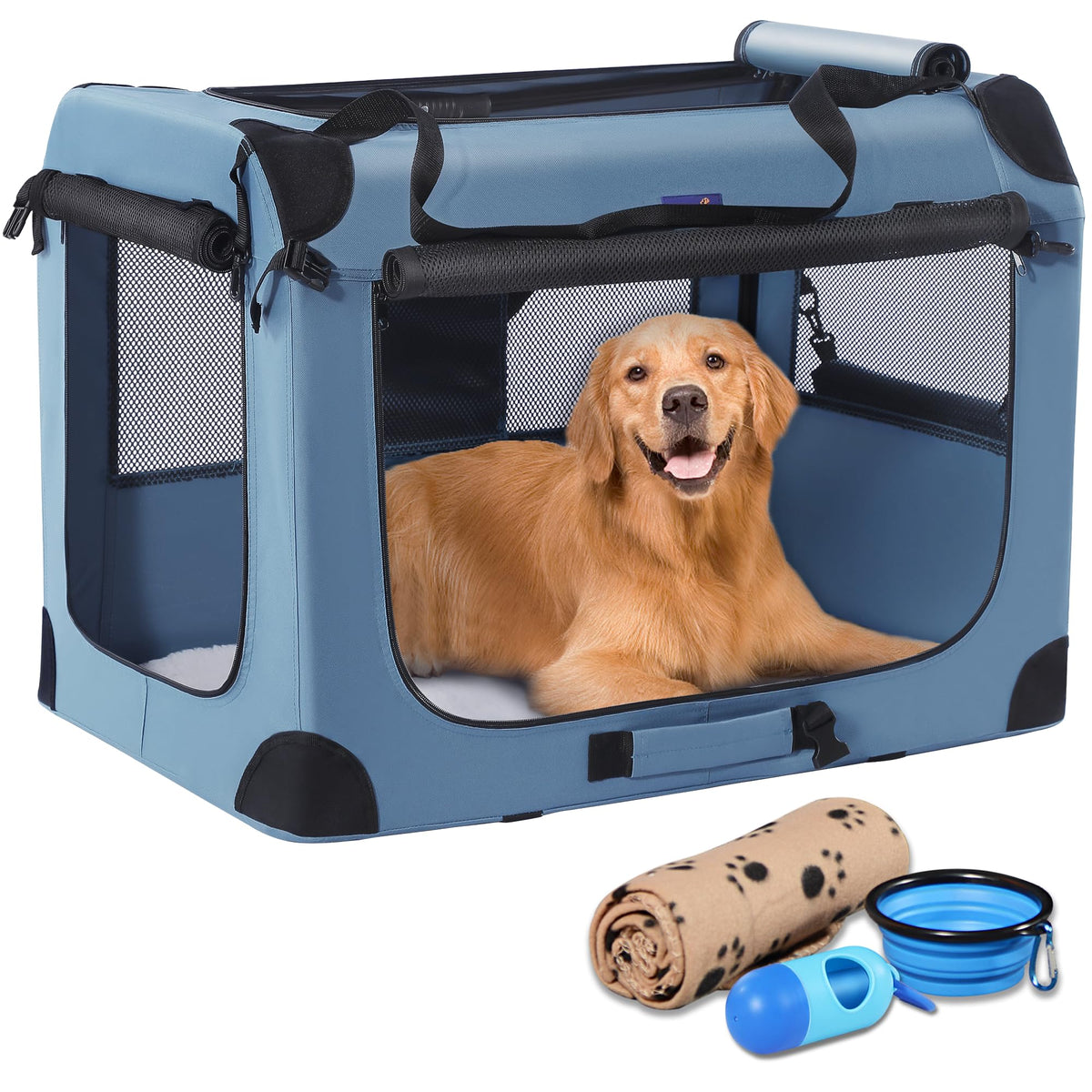 Petprsco soft collapsible crate front view shows roomy 40-inch interior for large breeds