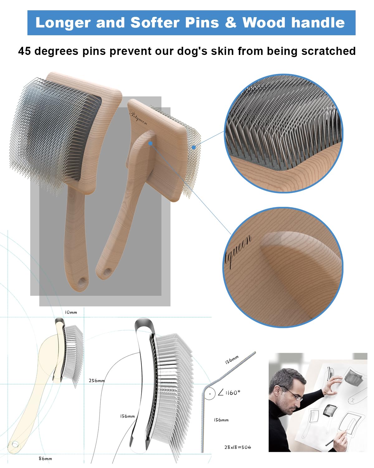 Petqueen brush used on a large dog with a dense, fluffy coat