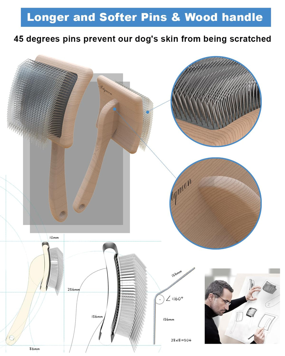 Petqueen brush used on a large dog with a dense, fluffy coat