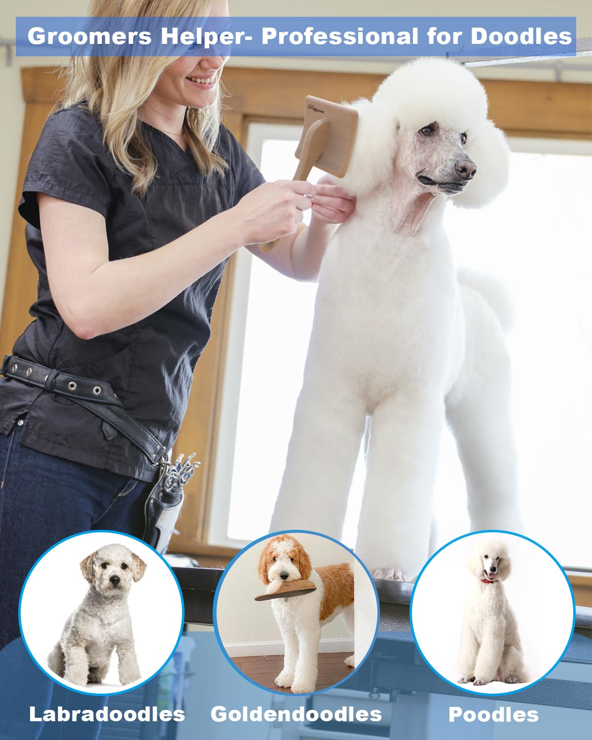 Petqueen slicker brush with wooden handle for comfortable grooming grip