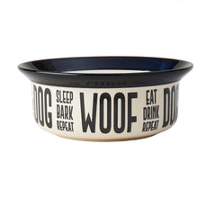 PetRageous Eat Drink Repeat bowl overall view showing two-tone glaze for stylish pet meals.