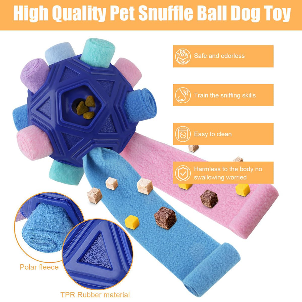 Petration snuffle ball shows dog sniffing hidden treats for natural foraging.