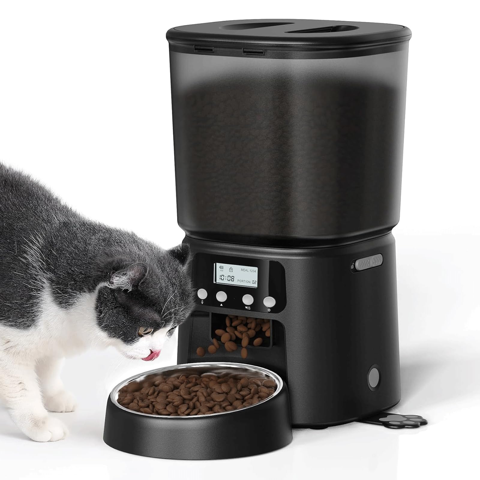 Petrice automatic cat feeder front view showing compact design for busy homes and reliable timing.