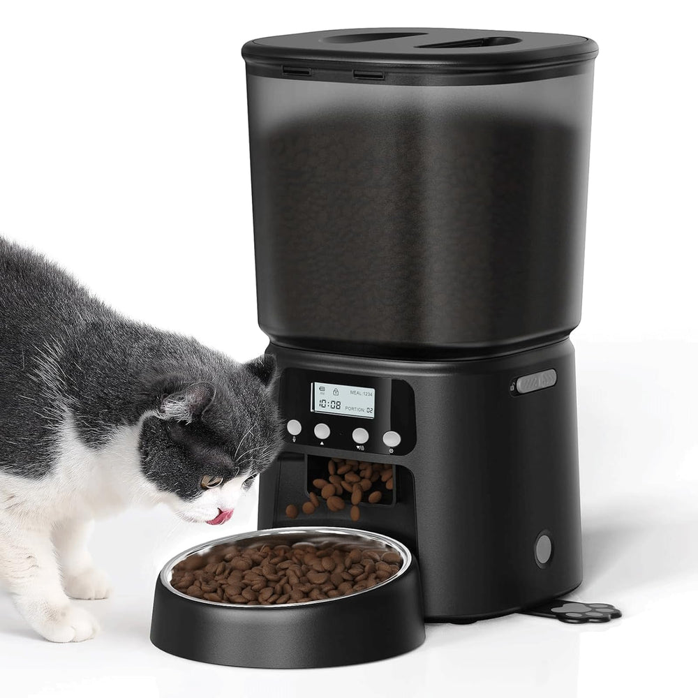 Petrice automatic cat feeder front view showing compact design for busy homes and reliable timing.