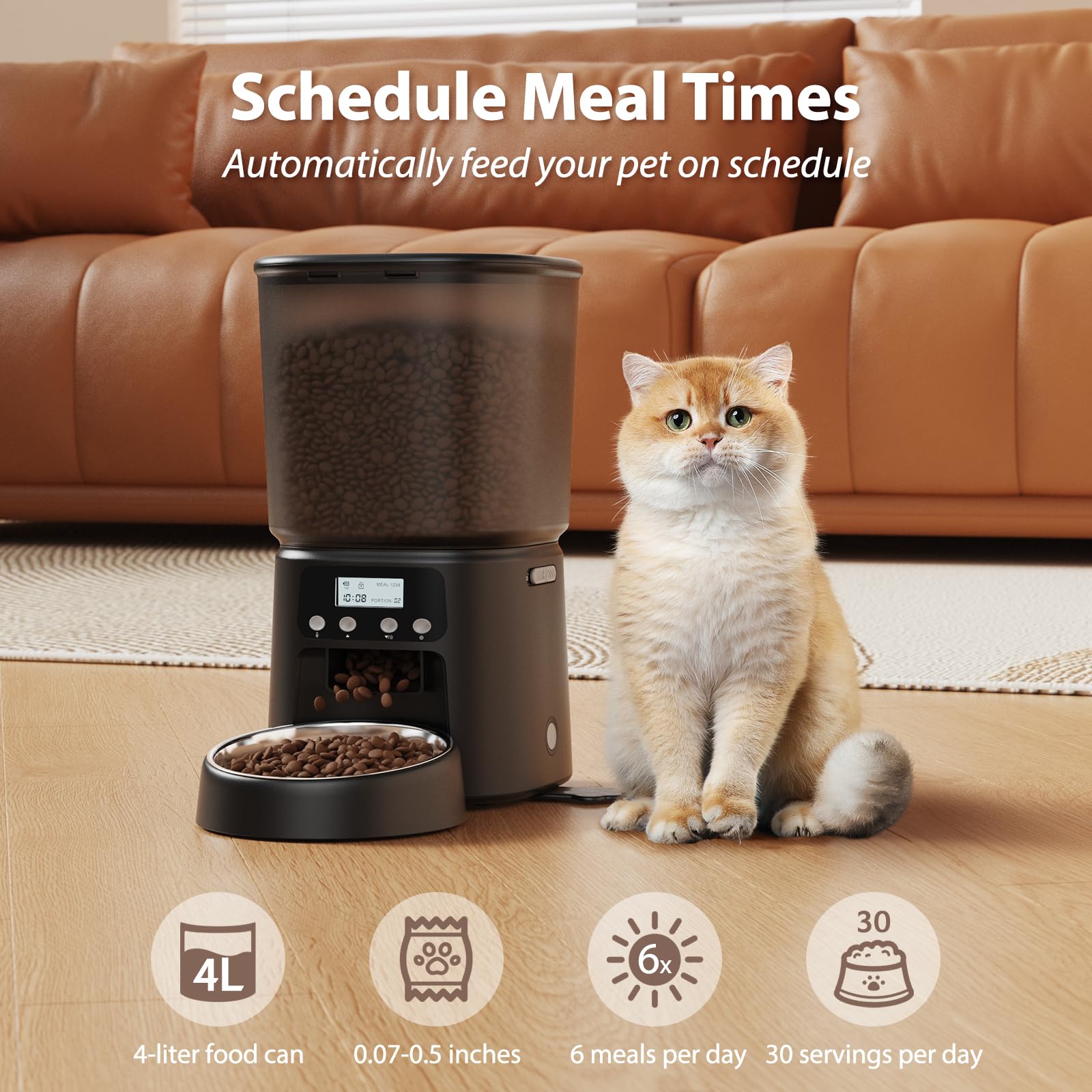 Petrice automatic cat feeder lid closed angle demonstrating secure, tidy storage.