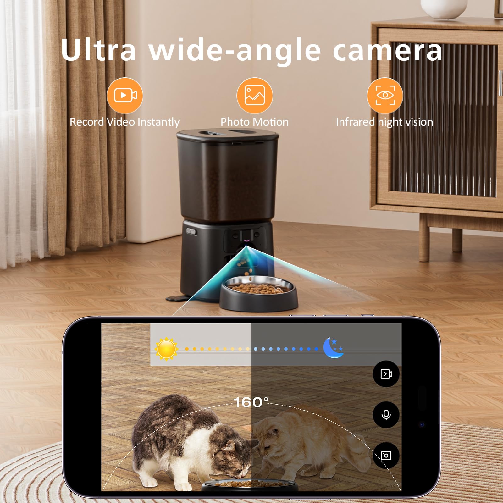 Petrice automatic feeder app control demonstrates remote feeding management.