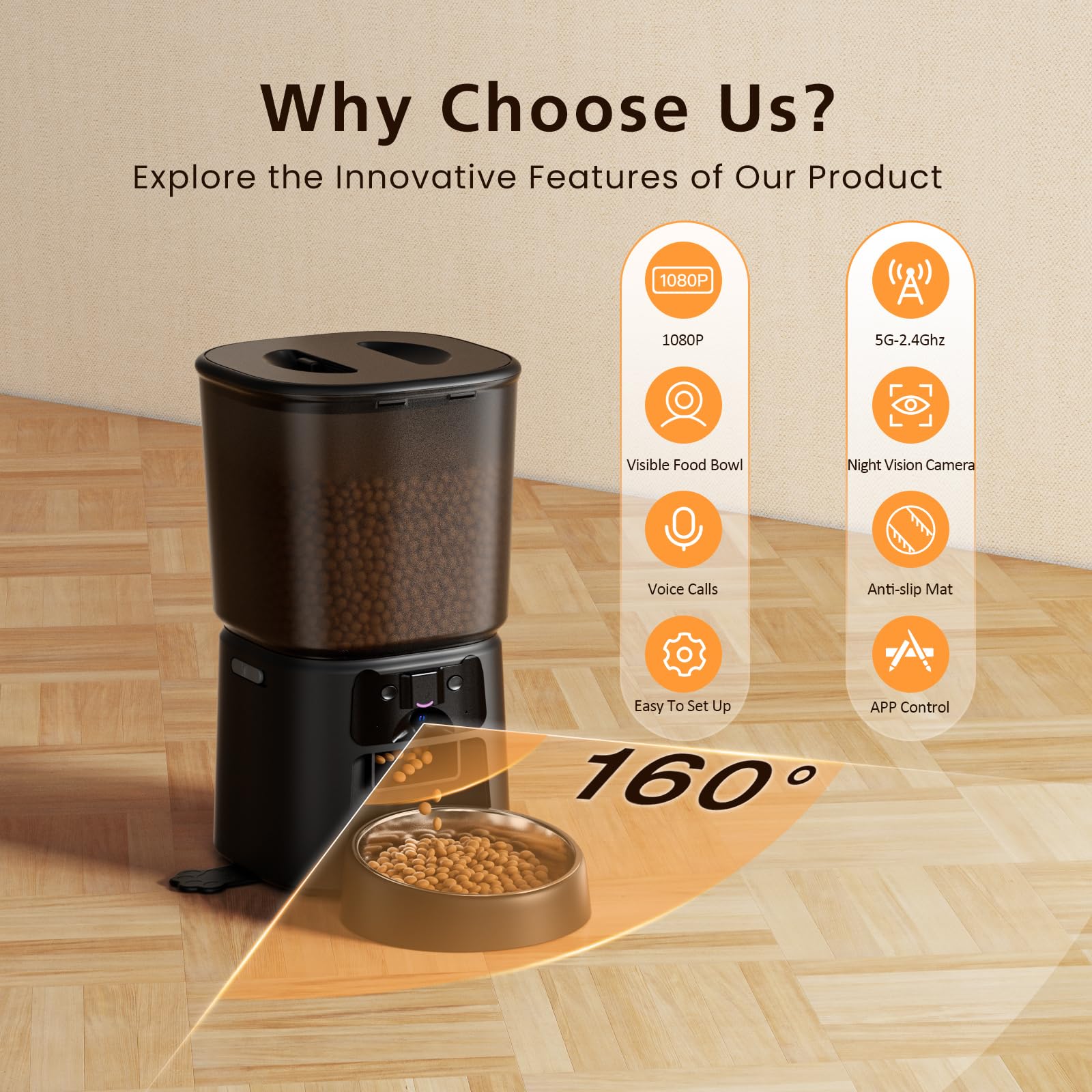 Petrice automatic feeder camera view highlights live monitoring at a glance.