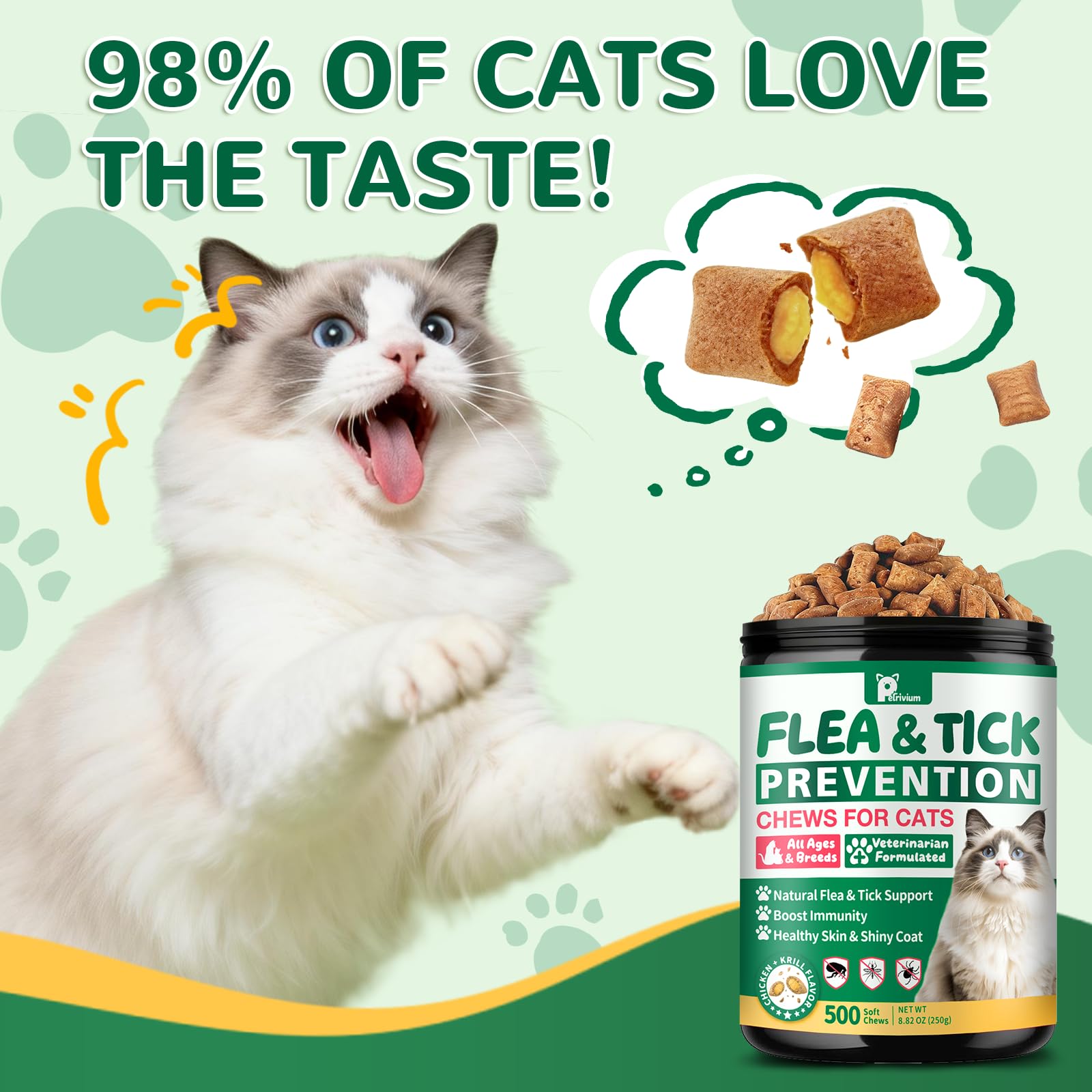 Petrivium cat-skin-coat-care-omega-3-krill-oil, nourishes coat health.