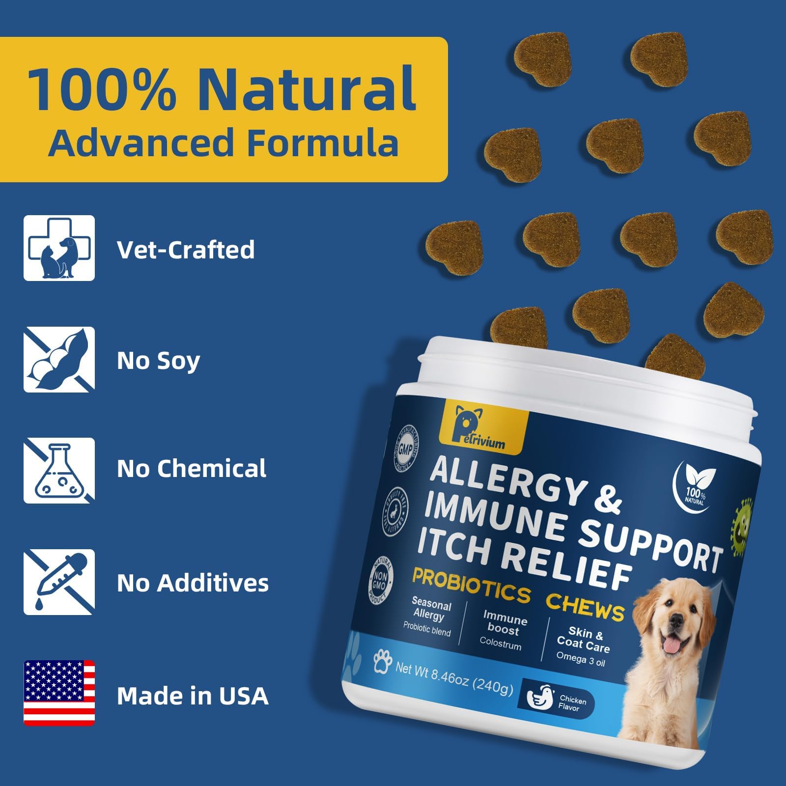 Petrivium dog ear focus shows soothing relief for irritated ear skin and discomfort.