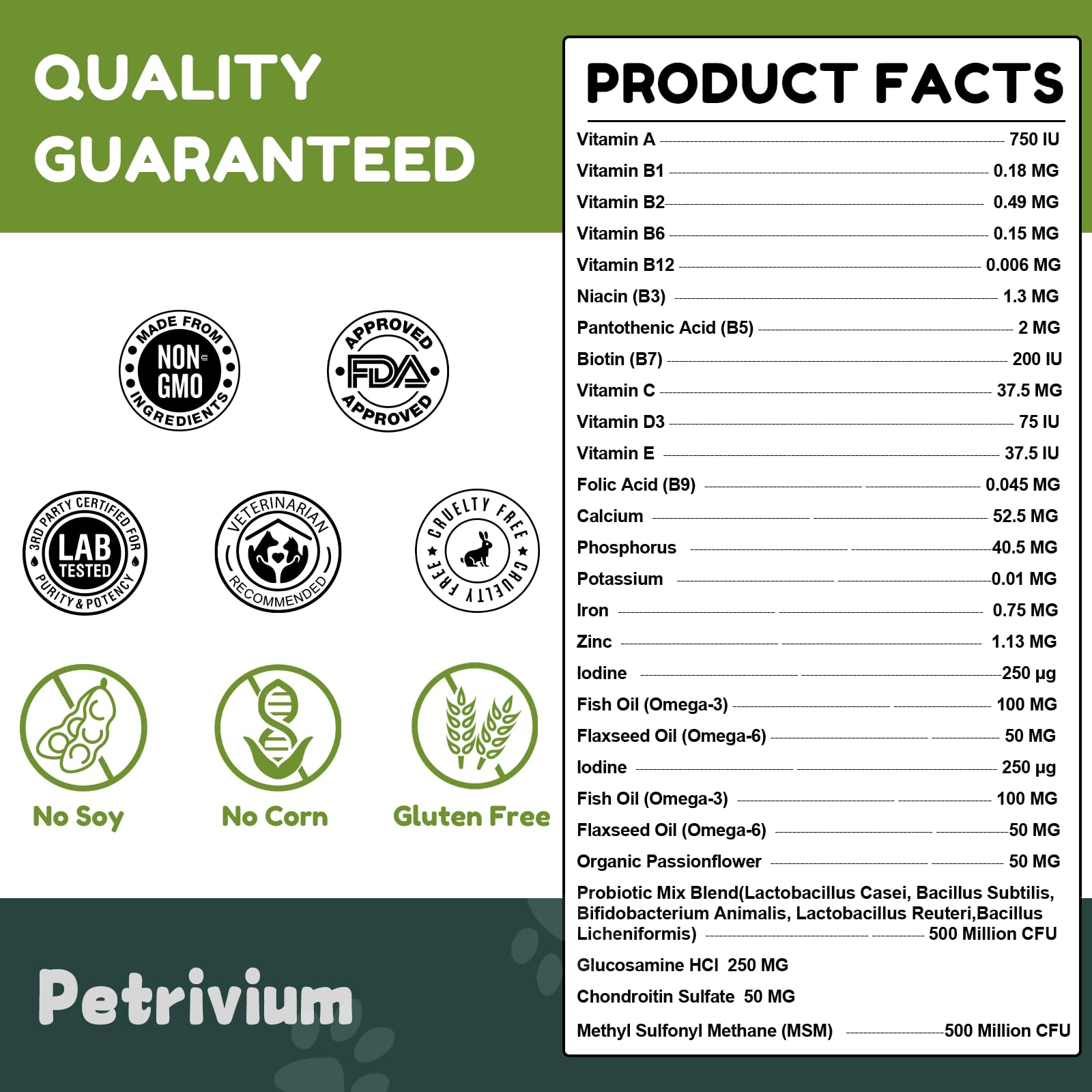 Petrivium immune-support blend featuring colostrum and vitamins.