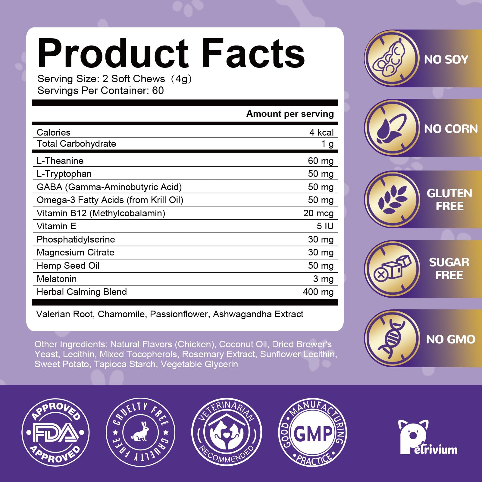 Petrivium Melatonin Dog Chews close-up texture of soft chews for easy feeding.