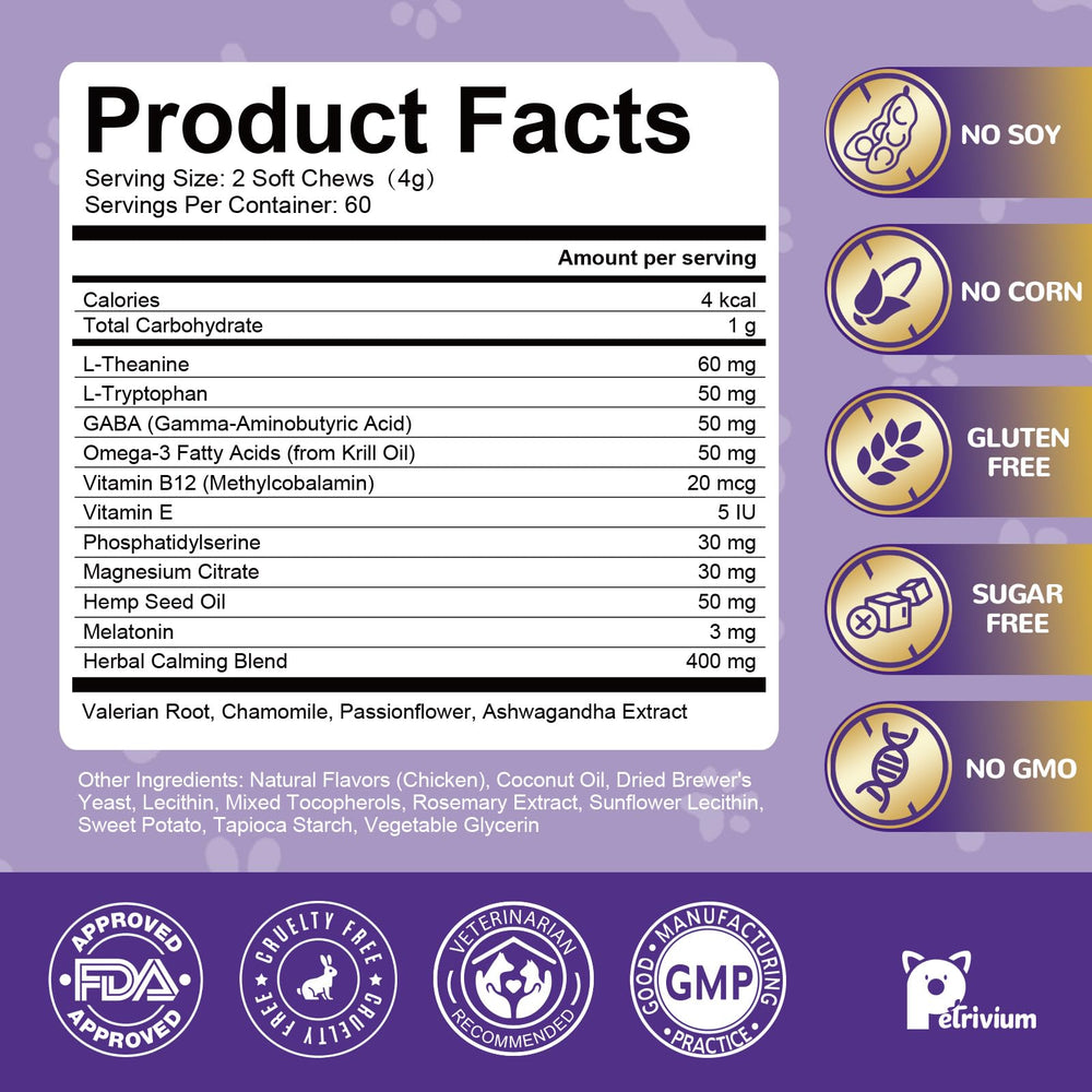 Petrivium Melatonin Dog Chews close-up texture of soft chews for easy feeding.