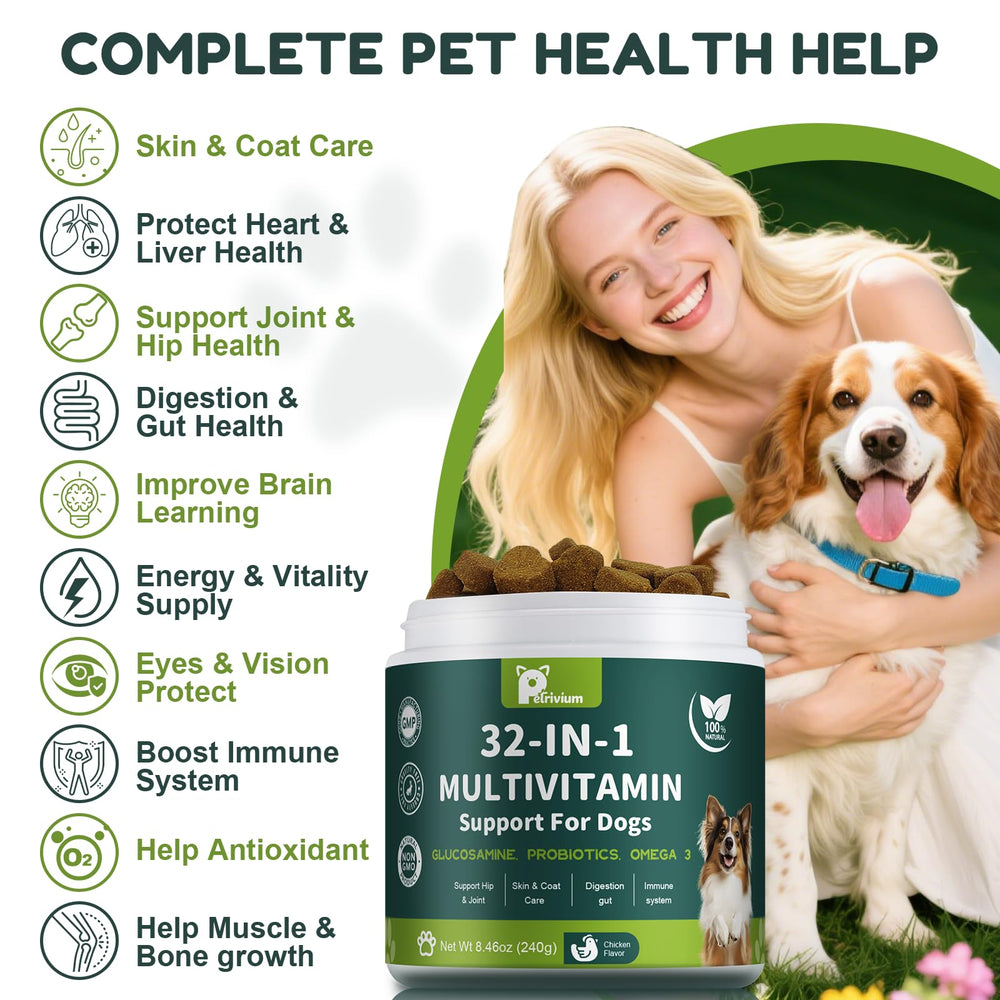Petrivium omega-3 and omega-6 fish oil image highlights coat and skin health.