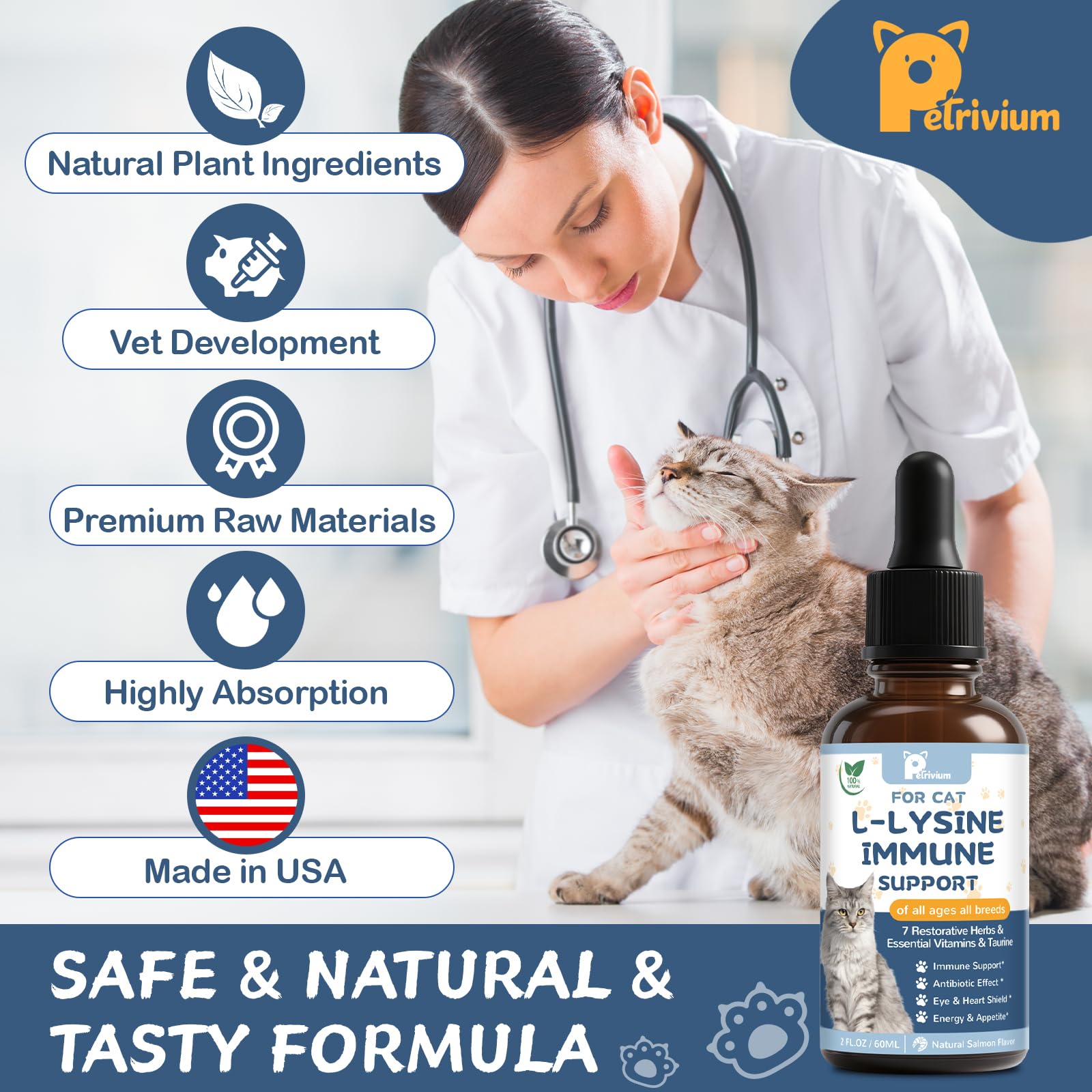Petrivium Slamon-flavor drops appeal to cats during daily treatment.
