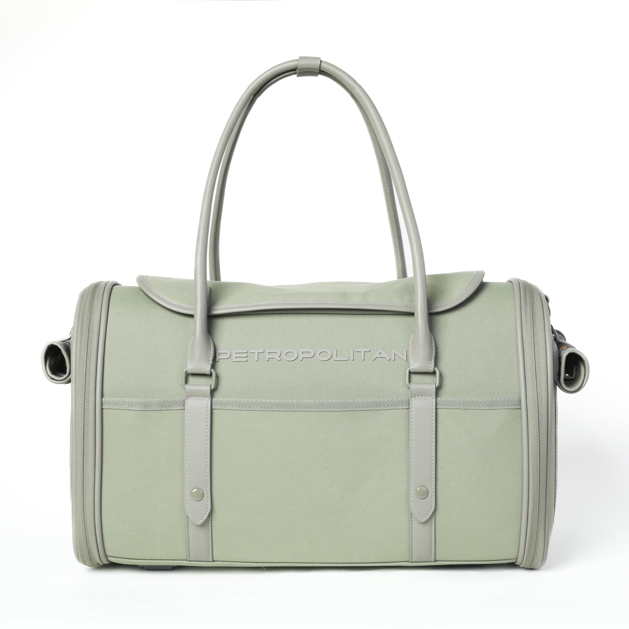 Petropolitan soft-sided carrier secured in a car with belt compatibility for safer travel