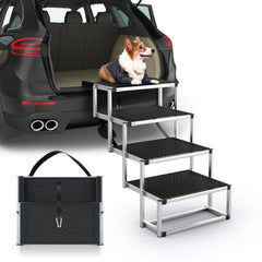 PetRuna dog stairs car foldable non-slip surface for safer car entry.