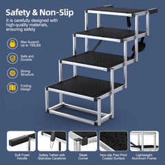PetRuna dog stairs non-slip bottom mat prevents movement on slick surfaces.