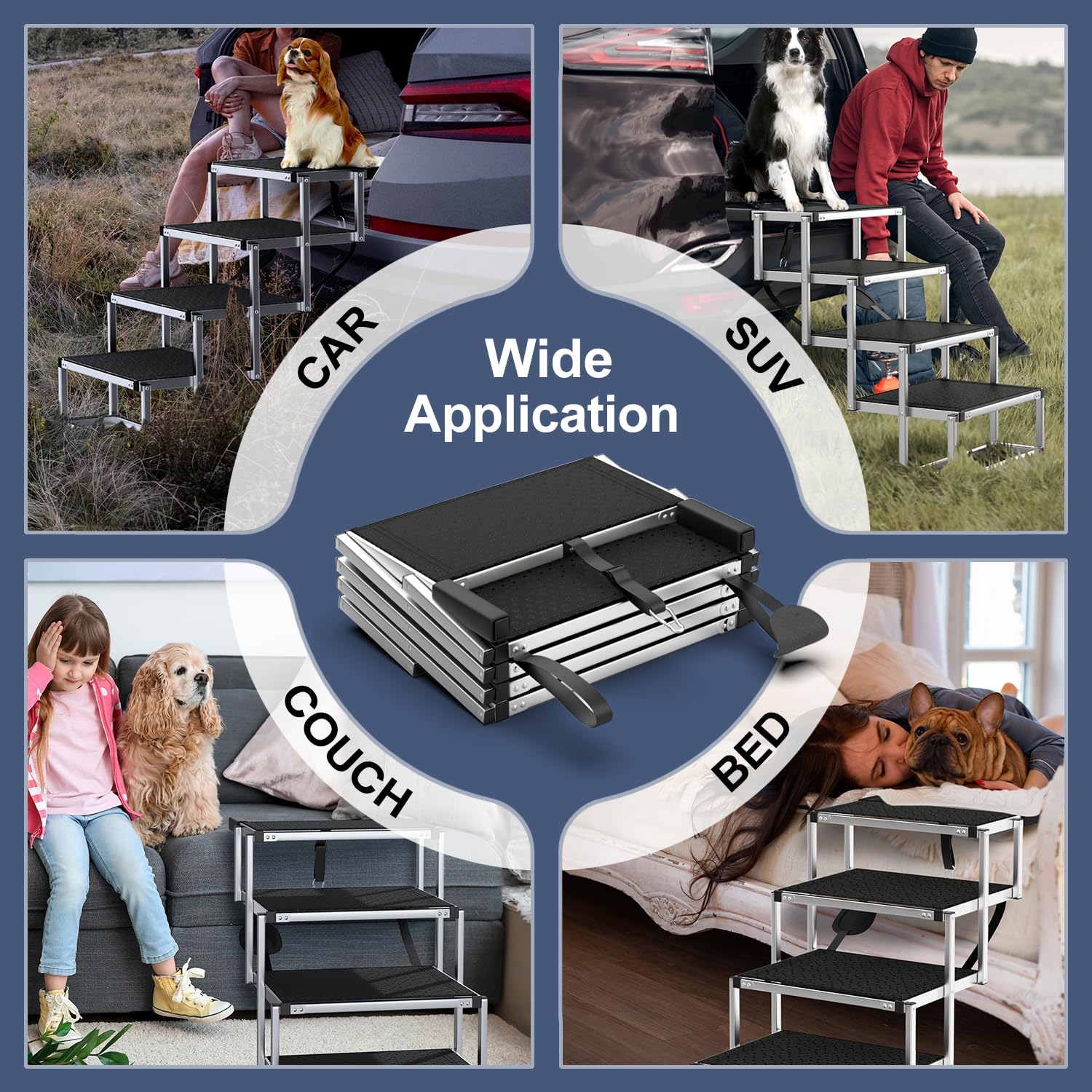 PetRuna dog stairs folds compactly for travel and storage.