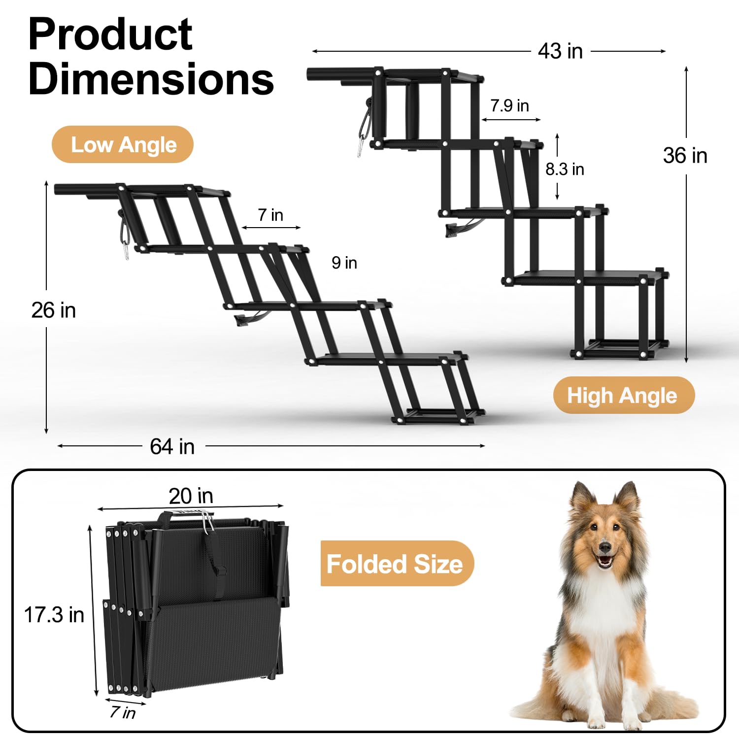 PetRuna foldable dog stairs designed for large breeds in cars.