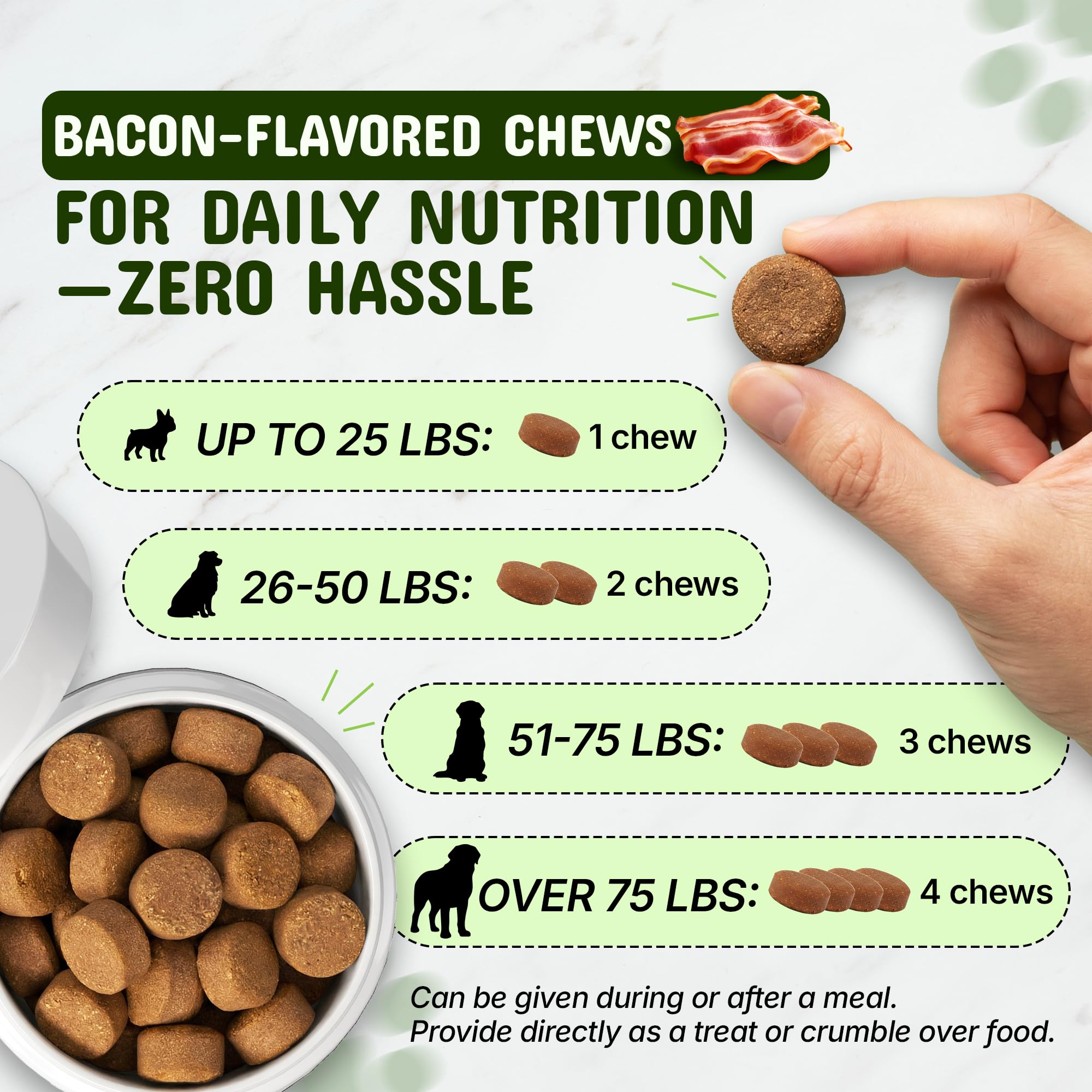 Daily serving of Pets Are Kids Too 25-in-1 dog multivitamin chews