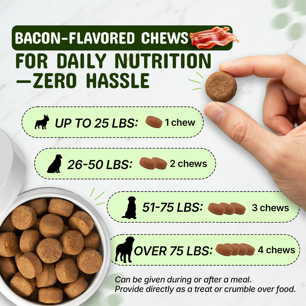 Daily serving of Pets Are Kids Too 25-in-1 dog multivitamin chews